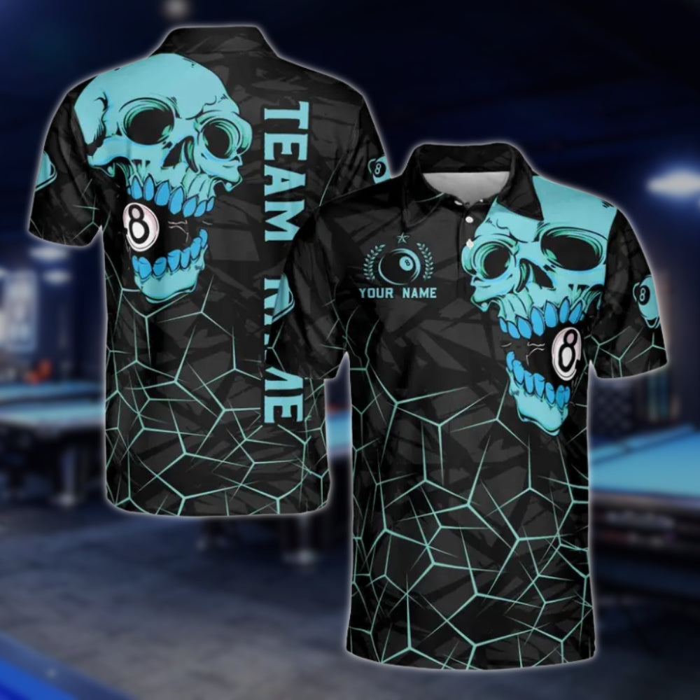 Custom Skull 8 Ball Billiard Men's Polo Shirt, Custom Skull Billiard Team Shirts BLD0130