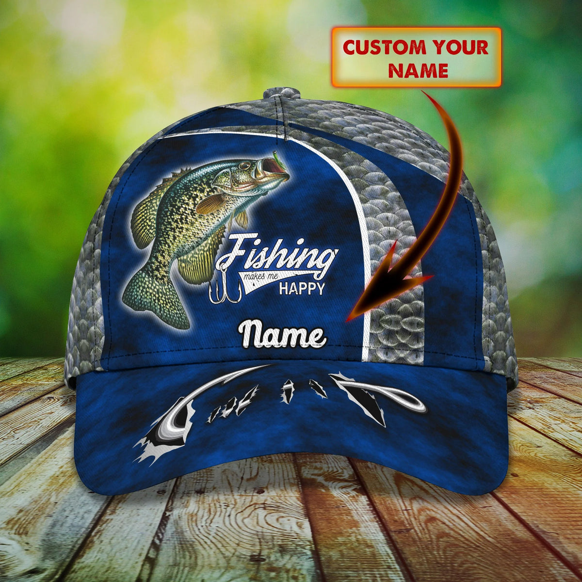 Crappie Fishing (blue) - Personalize Name Cap  - Loop - Ntp-200 FISH0246