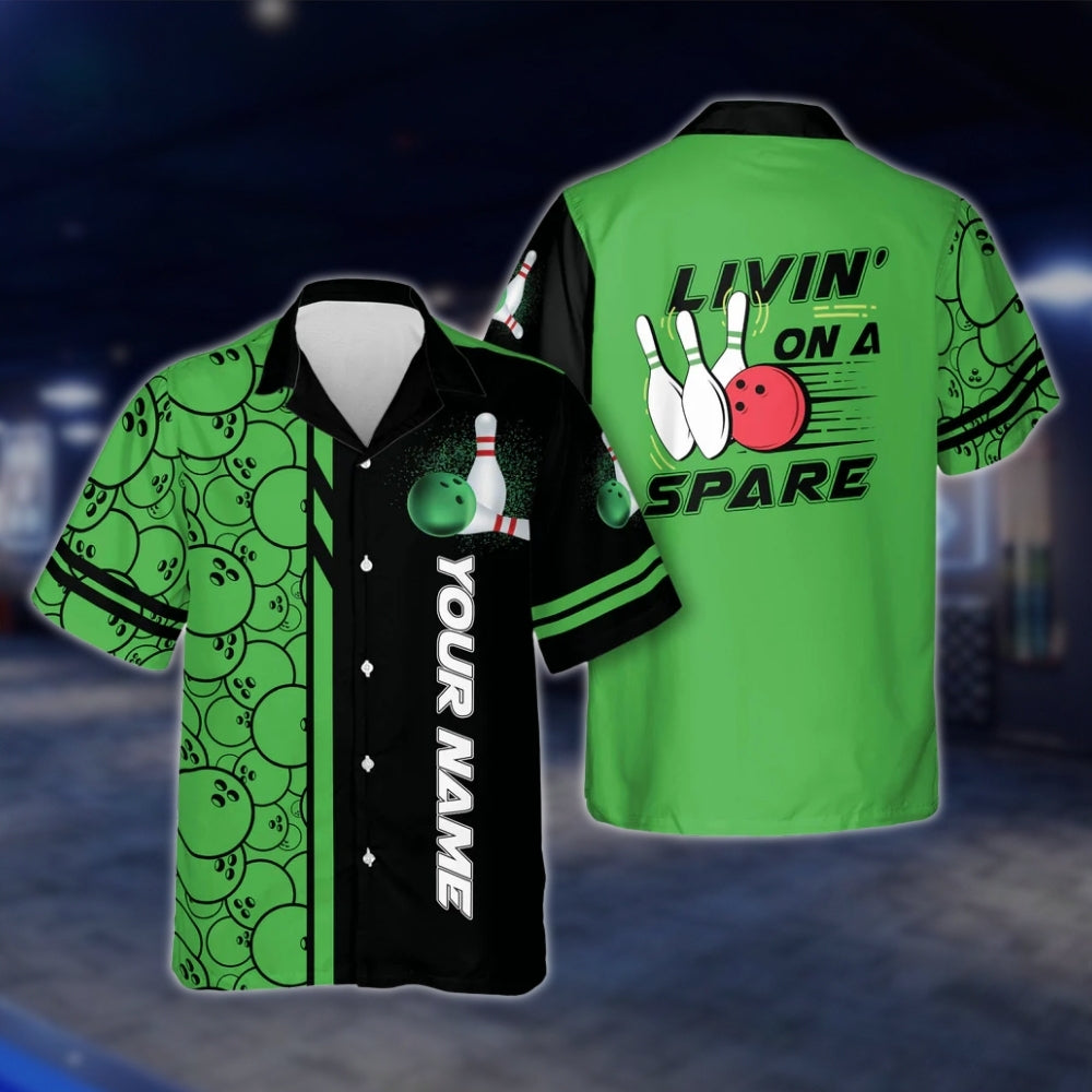 Custom Livin' On A Spare Green Bowling Hawaiian Shirt Men Women, Funny Custom Bowling Shirts BZ0015 BOW0306
