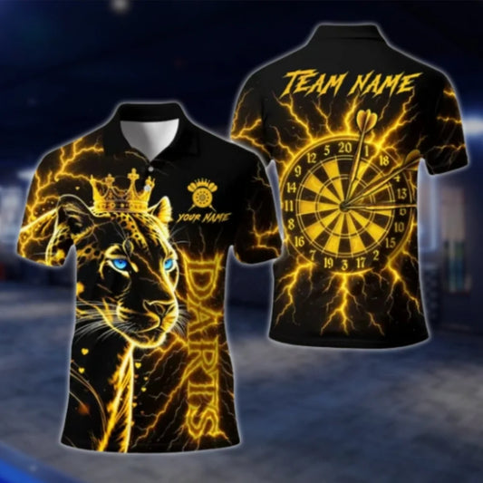 Leopard King Thunder Custom Mens Dart Polo Shirt, Custom Leopard Darts Shirts For Team DAT0308