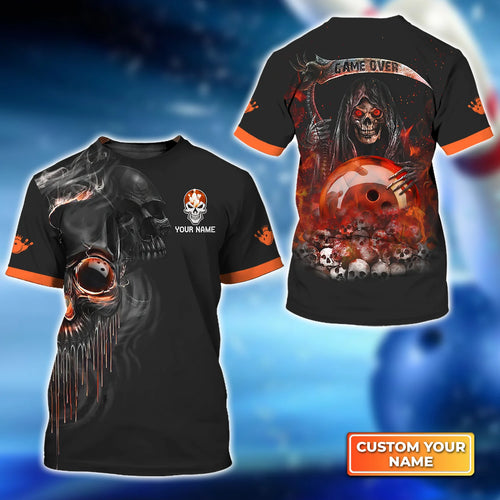 Orange Grim Reaper Bowling Personalized Name 3D Tshirt QB95 Gift For Bowler ORN0220