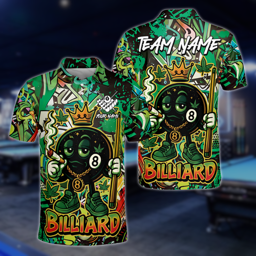 Smoking 8 Ball Custom Graffiti Billiard Polo Shirt For Mens, Custom Funny Graffiti Billiard Team Shirts BLD0121