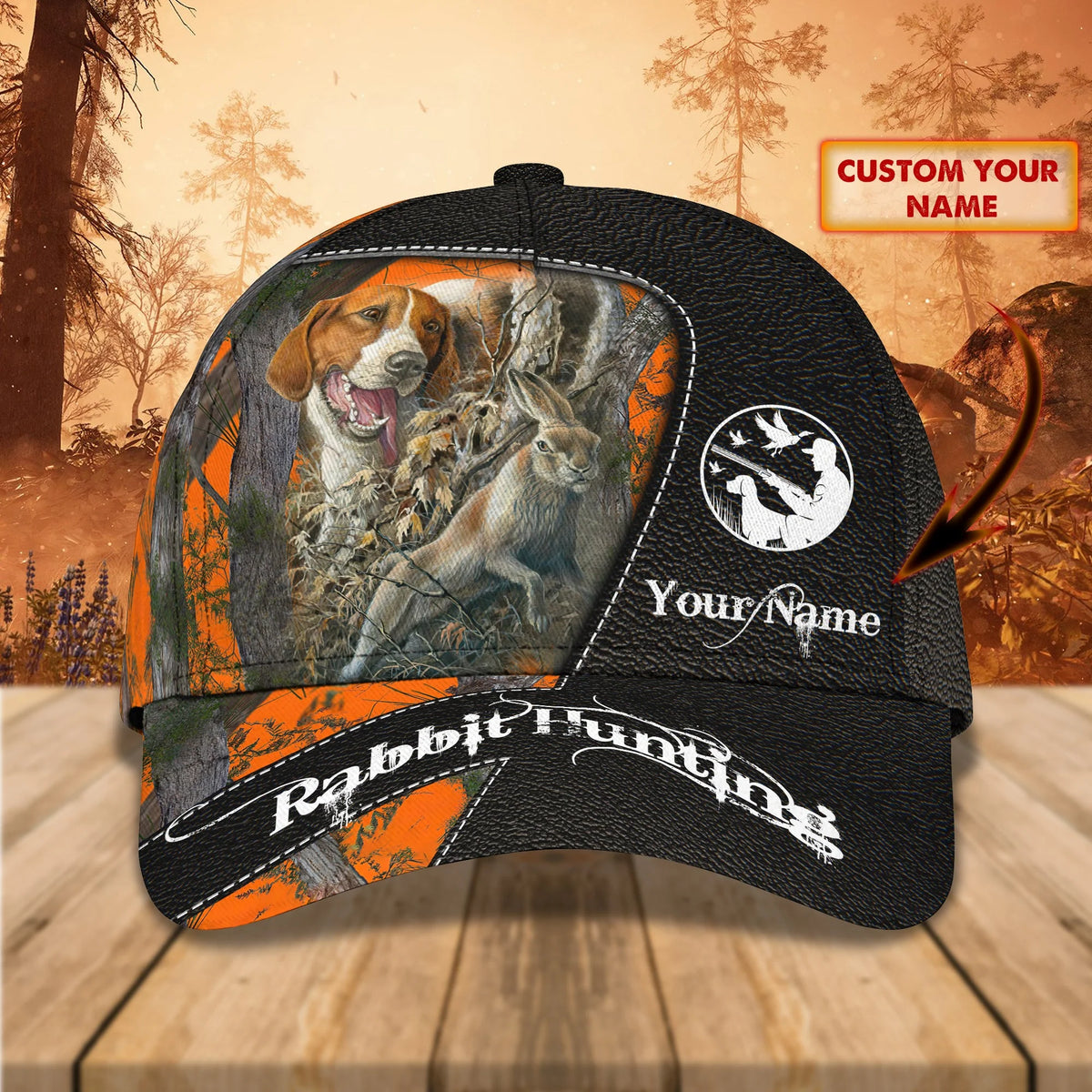 Beagle Hunting - Personalized Name Cap 01 - (Text Orange) HNT0250