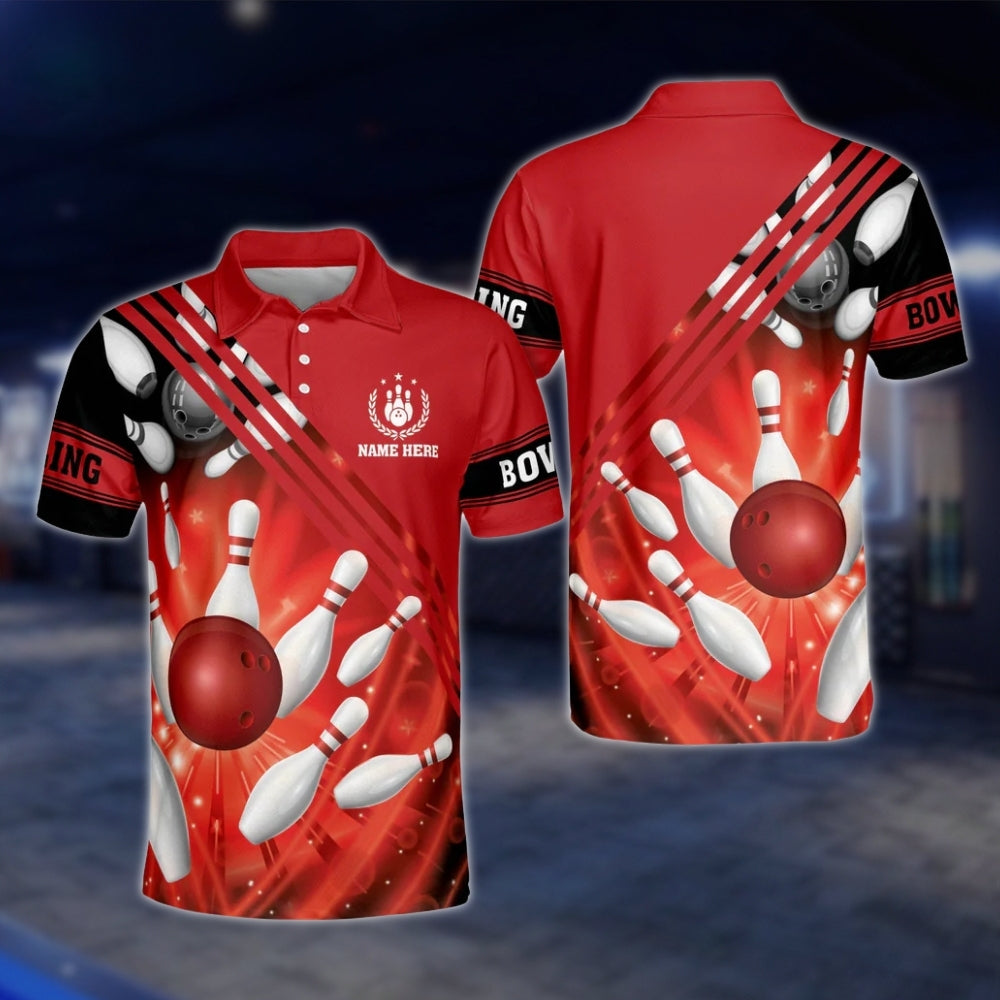 Custom Name Red Bowling Polo Shirt For Men, Custom Bowling Shirts BM0250 BOW0221