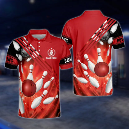 Custom Name Red Bowling Polo Shirt For Men, Custom Bowling Shirts BM0250 BOW0221