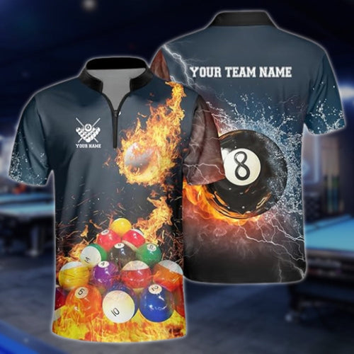 Custom Flame Ball Billiard Mens Jersey, Custom Flame Billiard Team Shirts BLD0131