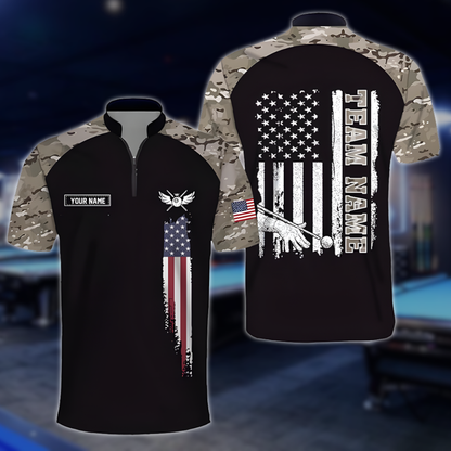 Custom Camo American Flag Billiard Jersey For Men, Custom Patriotic Pool Billiard Team Shirts BLD0292