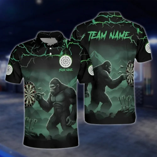 Custom Bigfoot Sasquatch Mens Dart Polo Shirt Green, Persoanlized Bigfoot Dart Team Shirts DAT0268
