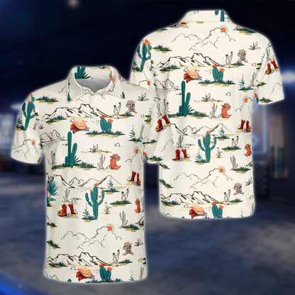 Cowboy Boots Cactus Golf Polo Shirt For Men, Western Golf Shirt GOF0197