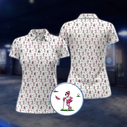 Funny Flamingo Golf Polo Shirt For Ladies, Womens Flamingo Golf Shirts GOF0053