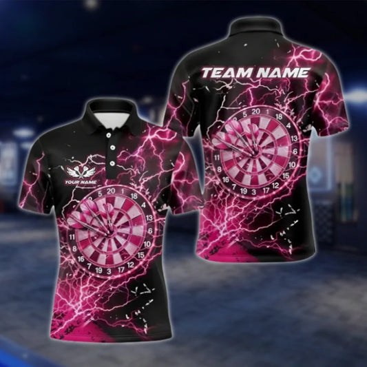 Custom Thunder Pink Black Dart Polo Shirt Men, Custom Thunder Dart Team Shirts DAT0315