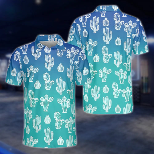 Mens Cactus Blue Cyan Golf Polo Shirt, Cactus Golf Shirt GOF0161