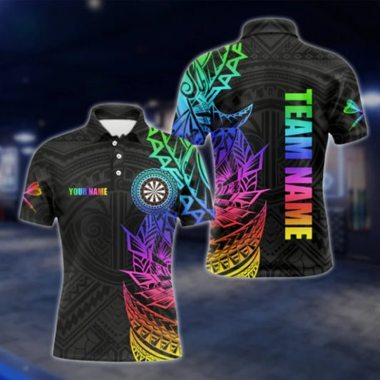 Tribal Neon Multicolor Custom Dart Polo Shirt For Men, Custom Tribal Dart Team Shirts DAT0306