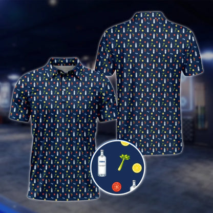 Mens Vodka Bloody Mary Cocktal Golf Polo Shirt Navy, Cocktail Golf Shirt GOF0029