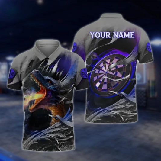 Custom Dragon Flaming Purple Dart Polo Shirt For Men, Custom Dragon Dart Shirts DAT0333