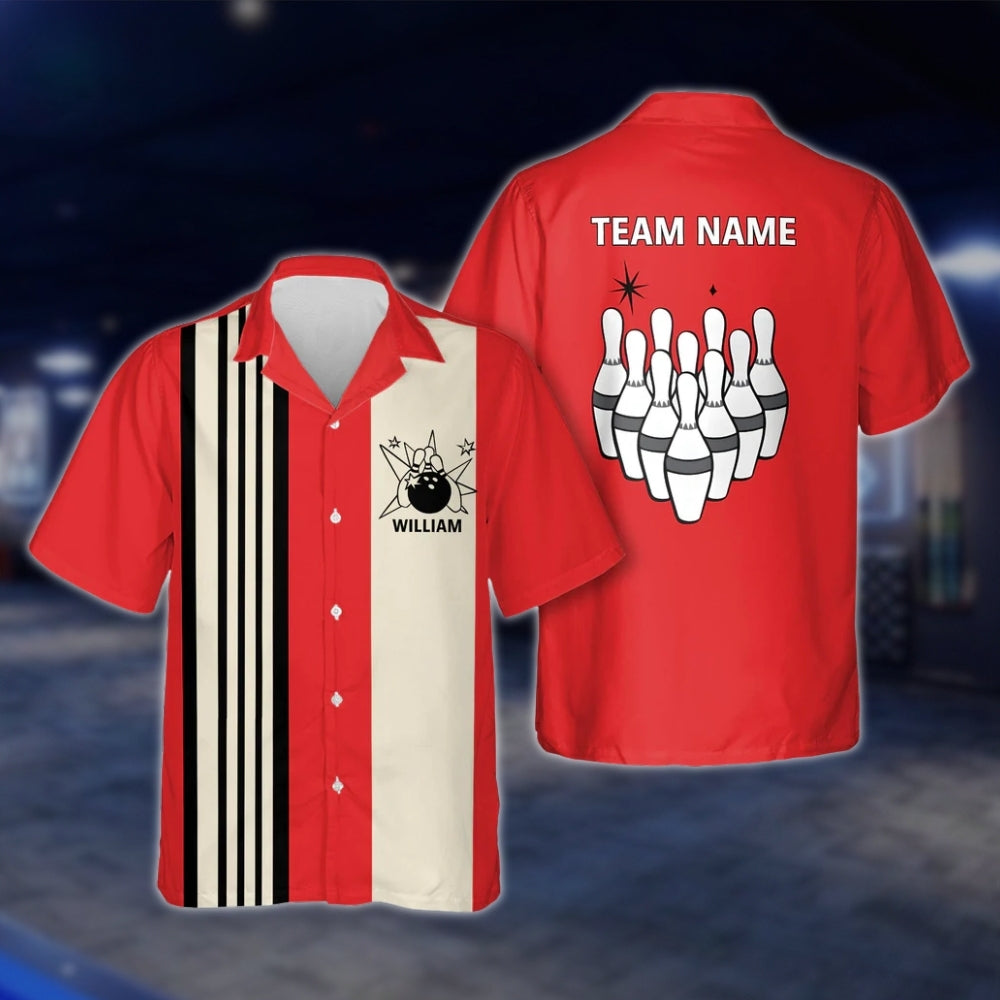 Custom Vintage Red Beige Bowling Hawaiian Shirt, Custom Vintage Bowling Team Shirt For Men Women BZ0017 BOW0305