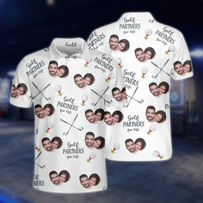 Custom Face Golf Partners For Life Golf Polo Shirts For Men, Custom Photo Couple Golf Shirts GOF0253