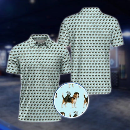 Beagle Pattern Cyan Golf Polo Shirt For Men, Beagle Golf Shirt Dog Lover GOF0037