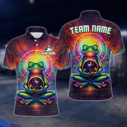Personalized Frog Men's Colorful Bowling Polo Shirt, Custom Frog Lover Bowling Team Shirt BZ0901 BOW0042
