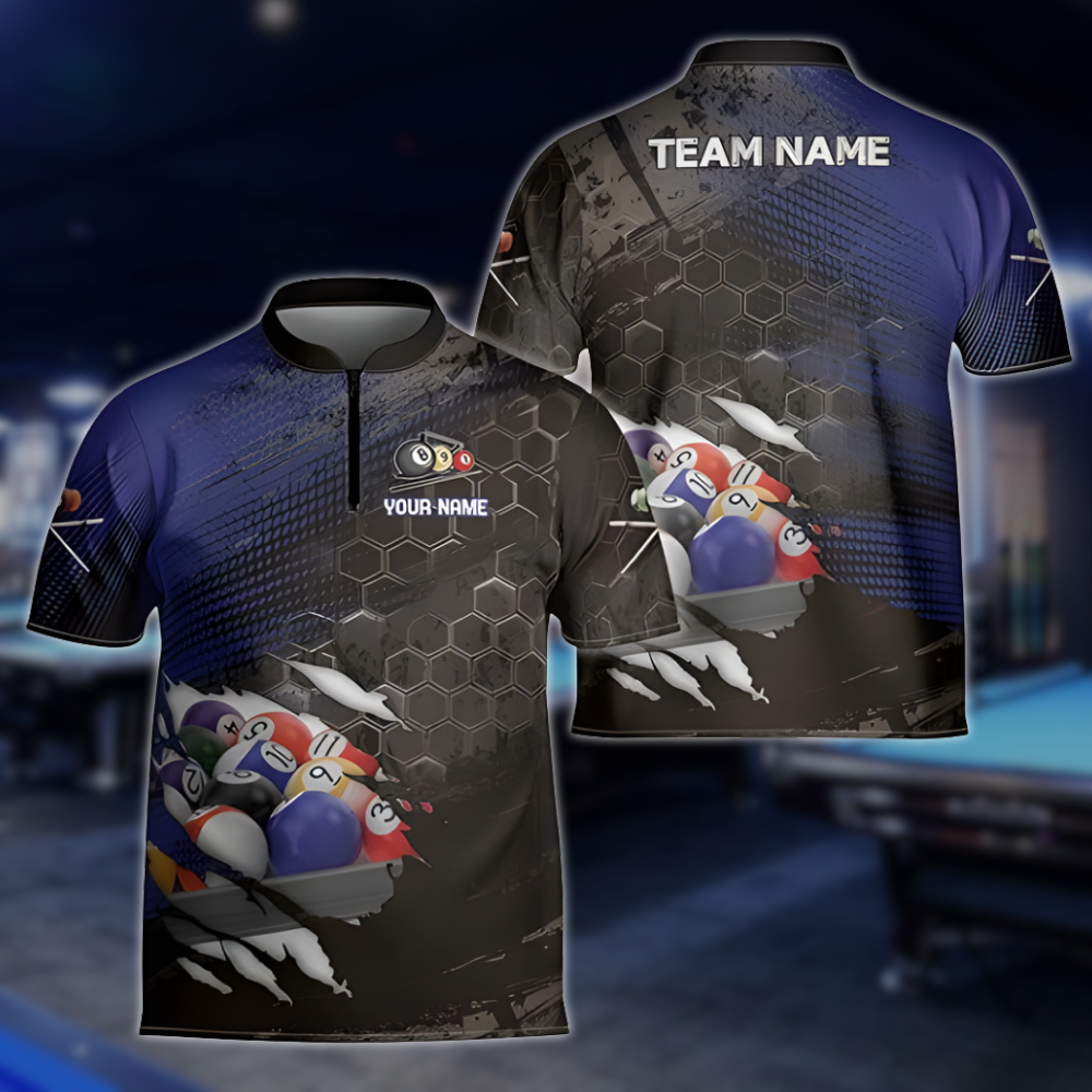Custom Team Grunge Navy Black Billiard Jersey For Mens, Custom Pool Billiard Shirts BLD0235