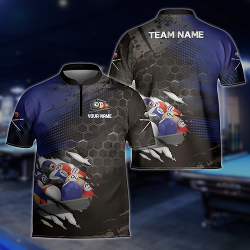 Custom Team Grunge Navy Black Billiard Jersey For Mens, Custom Pool Billiard Shirts BLD0235