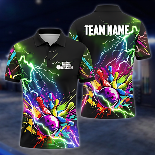 Personalized Thunder Multicolor Bowling Polo Shirt For Men, Custom Bowling Team Shirt BZ0873 BOW0073