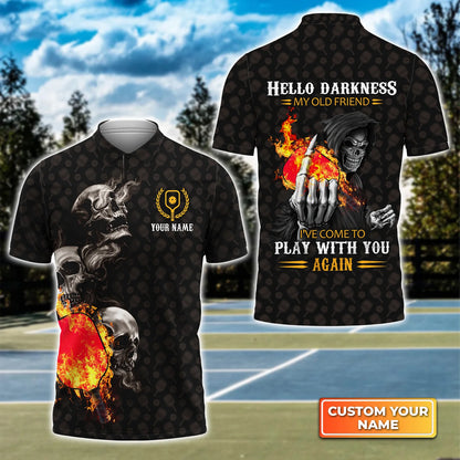 Pickleball Skull Hello Darkness My Old Friend Personalized Name 3D Polo Shirt QB95 Gift For Pickleball Player PKL0058