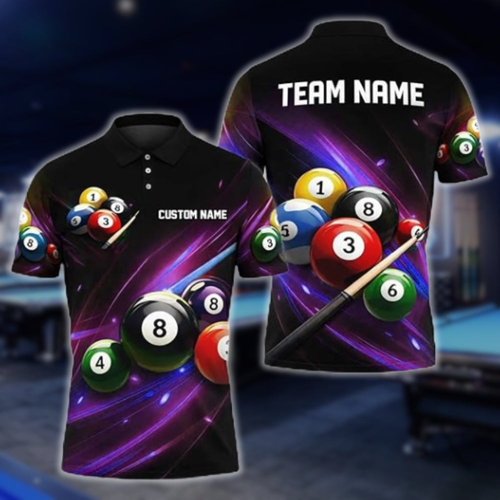 Custom Team Lightning Purple Billiard Polo Shirt For Men, Custom Billiard Shirts BLD0048