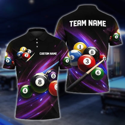 Custom Team Lightning Purple Billiard Polo Shirt For Men, Custom Billiard Shirts BLD0048