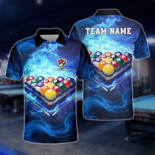 Custom Blue Flame Smoke Billiard Team Polo Shirt For Mens, Custom Flame Billiards Team Shirts BLD0269