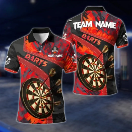 Custom Team Red Grunge Darts Polo Shirt Mens, Custom Dart Shirts For Team DAT0399