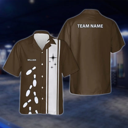 Custom Vintage Brown Bowling Hawaiian Shirt Mens, Custom Vinatge Bowling Team Shirts BZ0226 BOW0307
