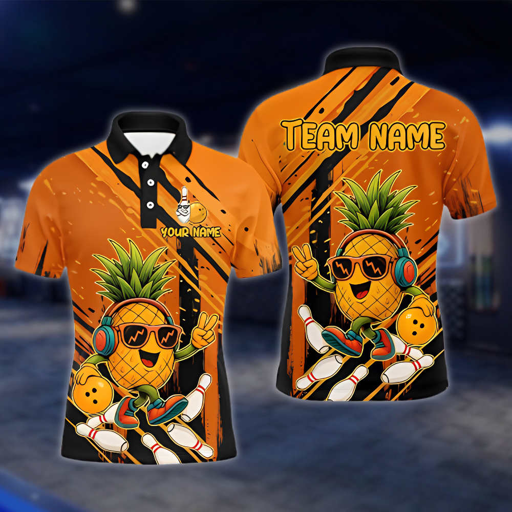 Personalized Pineapple Funny Bowling Mens Polo Shirt, Custom Pineapple Team Bowling Shirt BZ0910 BOW0026