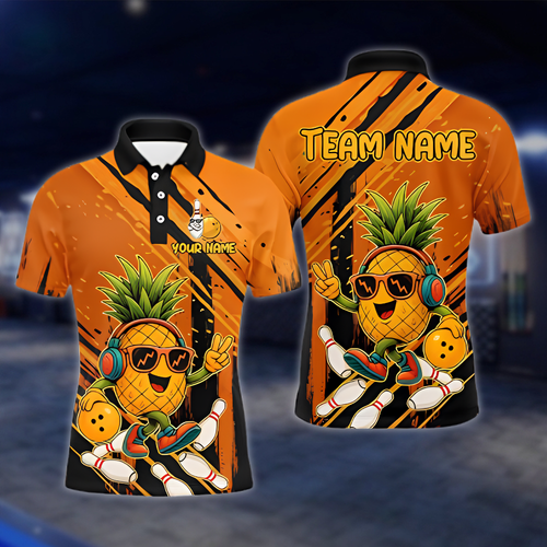 Personalized Pineapple Funny Bowling Mens Polo Shirt, Custom Pineapple Team Bowling Shirt BZ0910 BOW0026