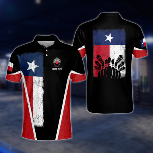 Texas Flag Custom Men's Bowling Polo Shirts, Custom Texas Bowling Shirts BM0110 BOW0425