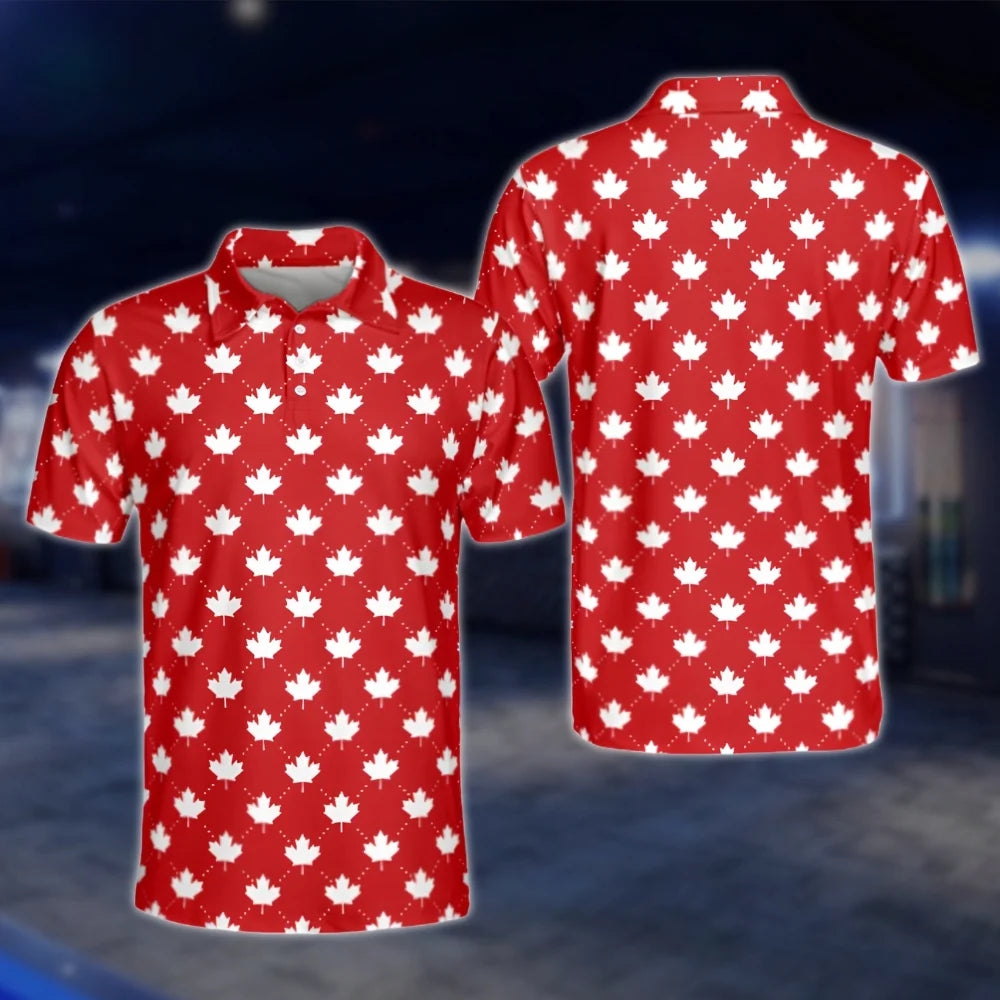 Mens Maple Leaf Red Golf Polo Shirts, Canada Golf Shirts GOF0205