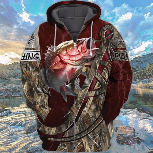 Bass Fishing Red 3D Full Print Shirts, Unique Design for Anglers, Perfect Gift for Bass Fishing Enthusiasts! FISH0026