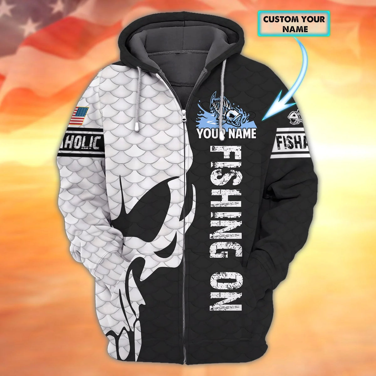 Fishing On- Personalized Name 3D Zipper hoodie - Boom FISH0086