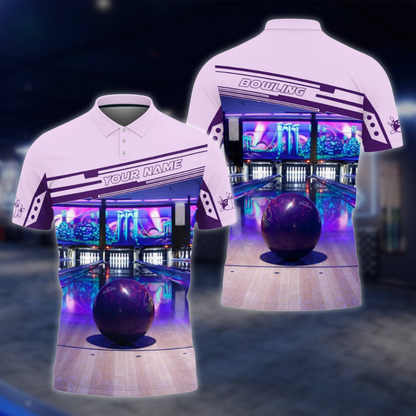 Personalized Mens Purple Lane Bowling Polo Shirt, Custom Bowling Shirt BZ0815 BOW0143