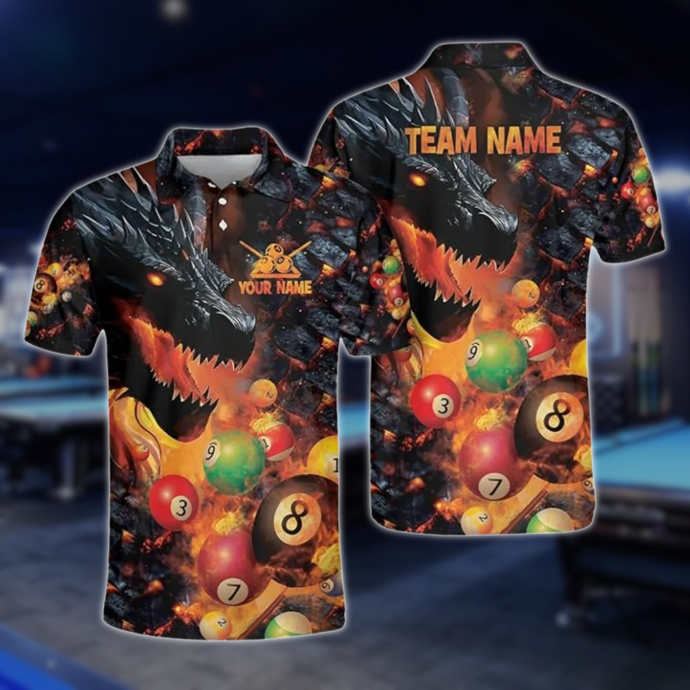 Custom Dragon Billiard Polo Shirt For Men, Custom Dragon Flame Pool Billiard Team Shirts BLD0210