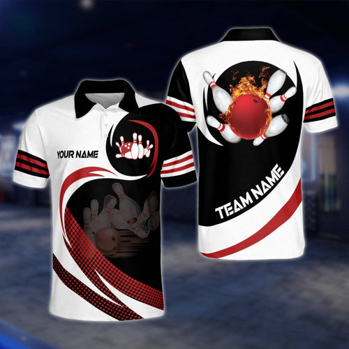 Custom Team White Red Black Bowling Polo Shirt Mens, Custom Bowling Team Shirts BM0296 BOW0230