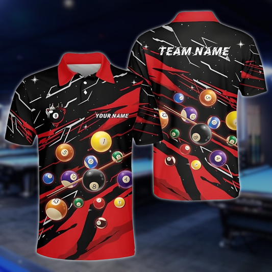 Custom Team Black And Red Bowling Polo Shirt For Mens, Custom Billiard Pool Players Shirts BLD0187