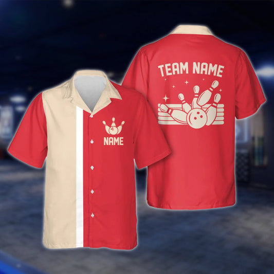 Red And Beige Custom Vintage Hawaiian Bowling Shirt For Men And Women, Custom Vintage Bowling Shirts For Team BE0010 BOW0350