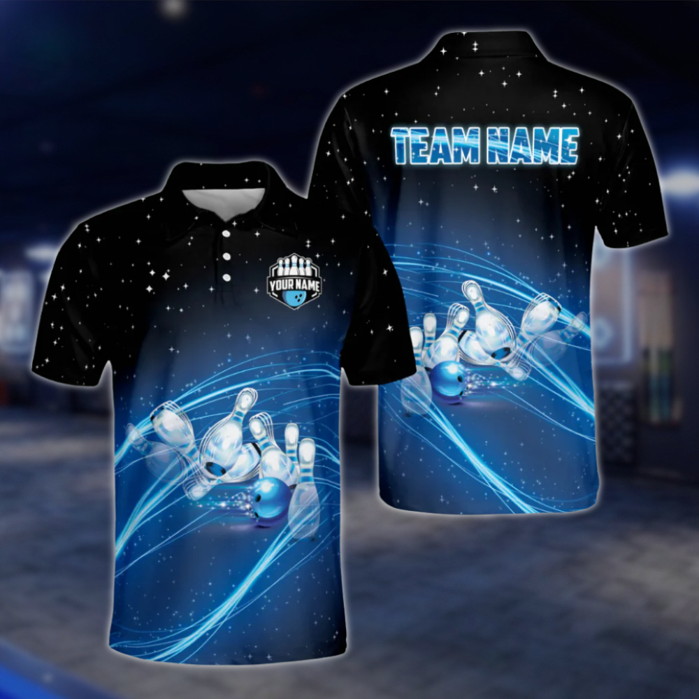 Custom Team Blue Lightning Bowling Polo Shirt For Men, Custom Bowling Team Shirts BZ0035 BOW0292