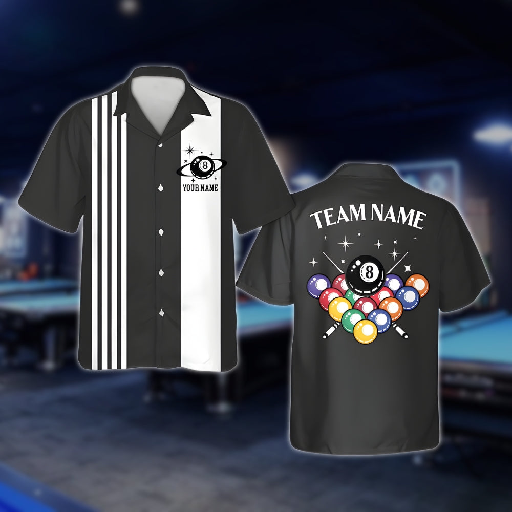 Custom Retro Black And White Billiard Hawaiian Shirt For Mens, Custom Retro Billiard Team Shirts BLD0088