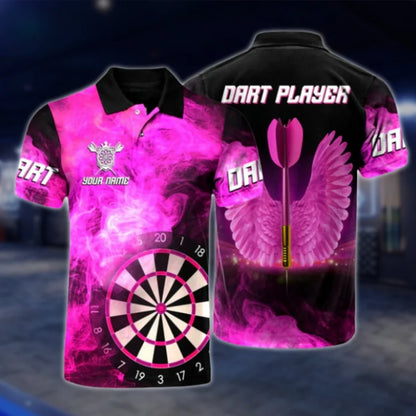 Custom Pink Wings Dart Polo Shirt For Men, Custom Name Darts Shirt DAT0437
