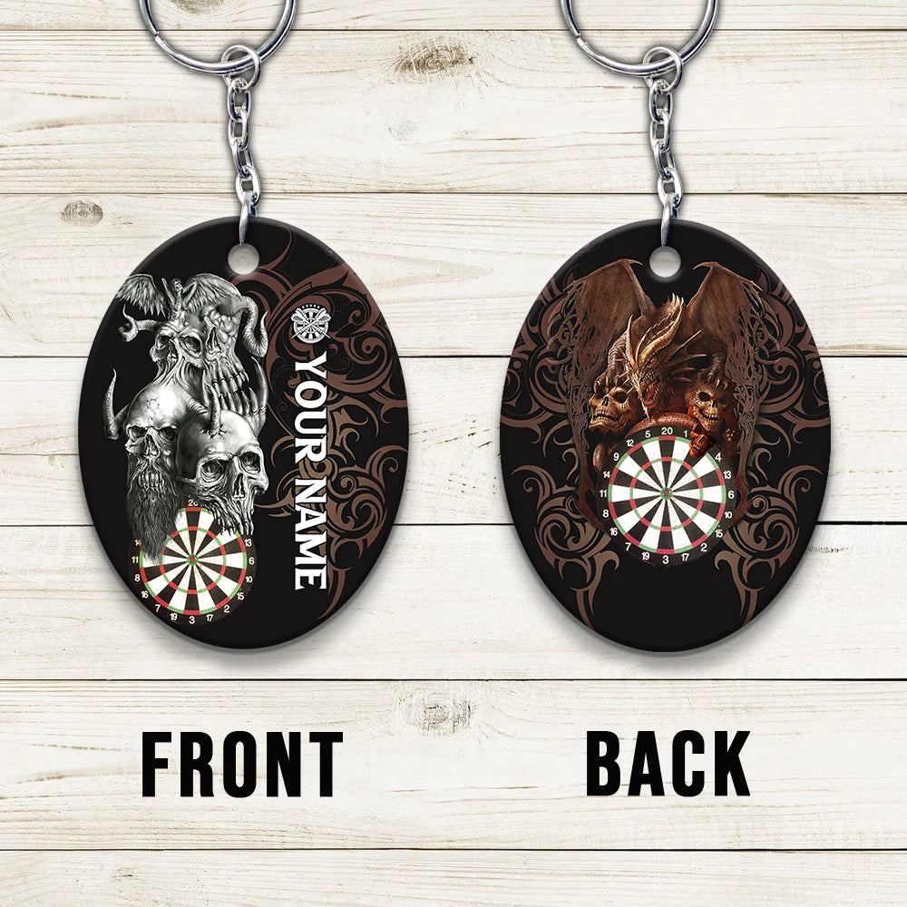 Skull Dartboard Personalized Name 3D Dragon And Darts Keychain For Dart Team Player ORN0170