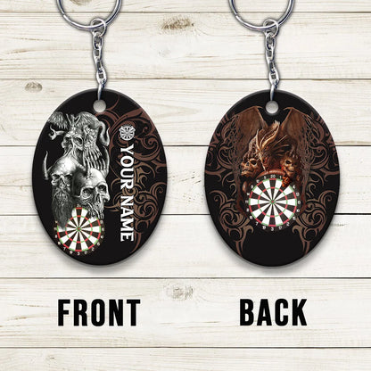 Skull Dartboard Personalized Name 3D Dragon And Darts Keychain For Dart Team Player ORN0170