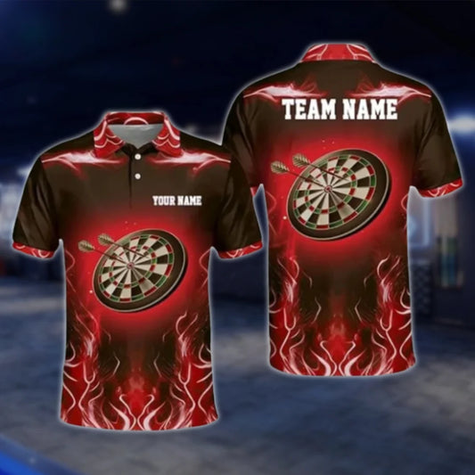 Custom Red Flaming Dart Polo Shirt For Men, Custom Flame Dart Team Shirts DAT0363