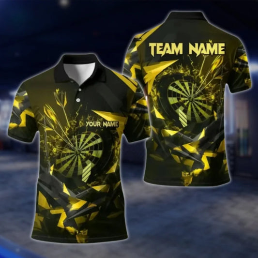 Custom Team Black Yellow Dart Polo Shirt For Men, Custom Darts Shirts DAT0395